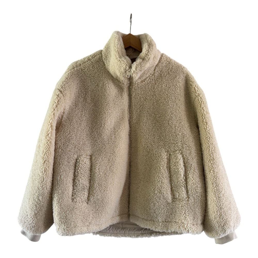 Levi's Fleece Teddy Sherpa Jacket Women size Medium M Full Zip Off White Ivory